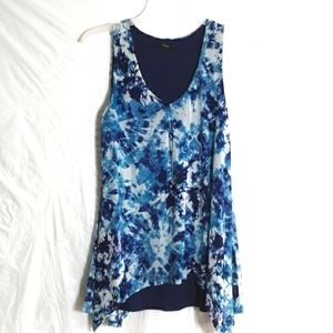 Cupio Blue White Tie Dye Sleeveless Asymmetrical Top